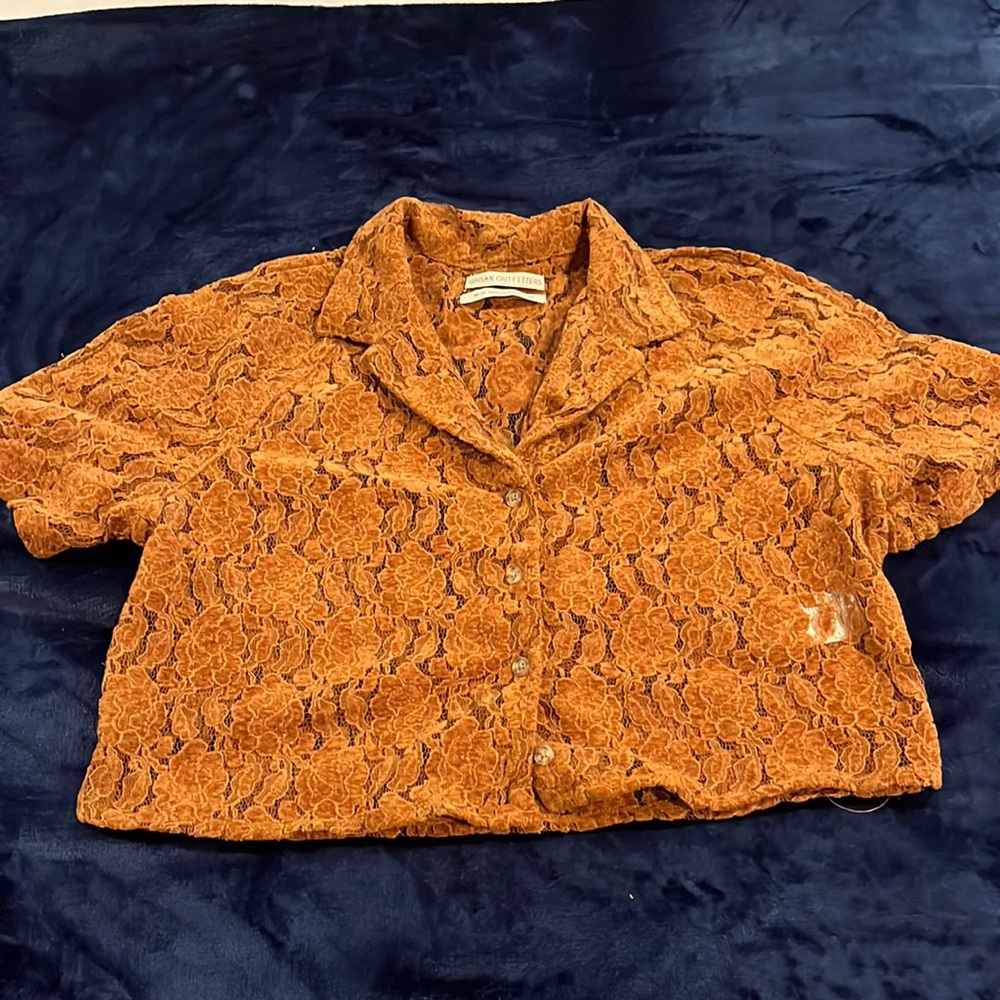 Cropped Lace Button Down